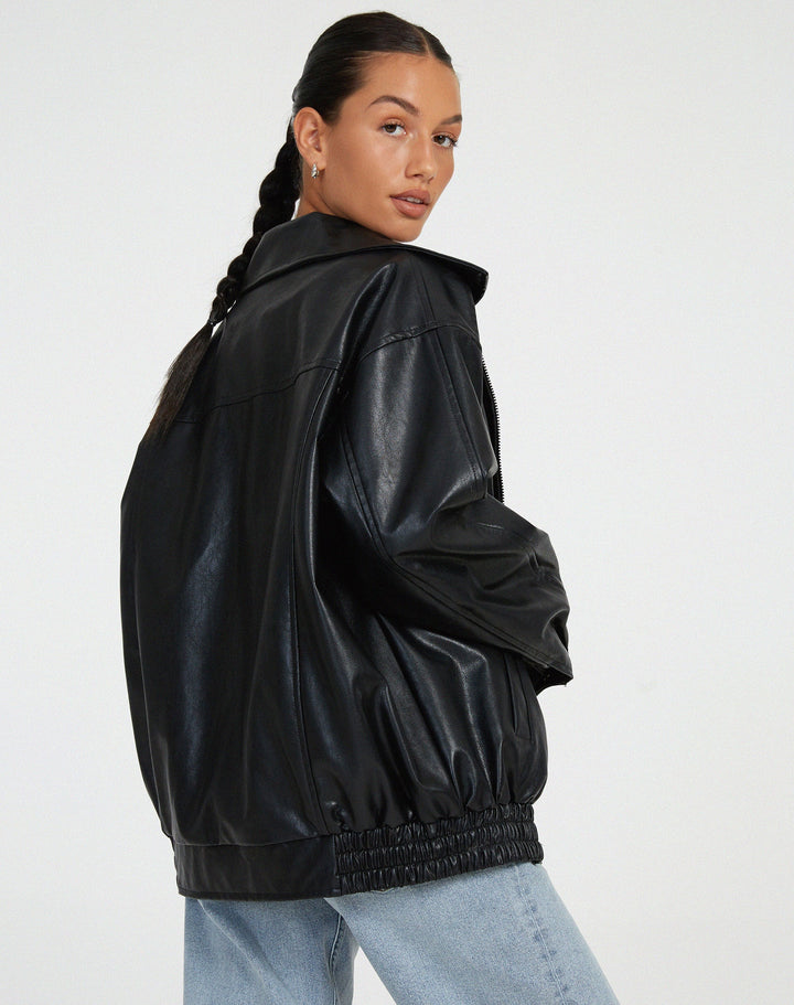 Sara - Oversized Loose Leather Jacket