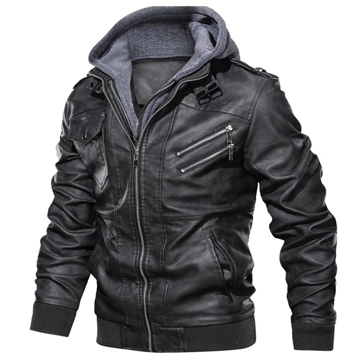 Jacob - Leather jacket with hood for men