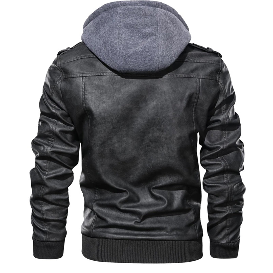 Jacob - Leather jacket with hood for men